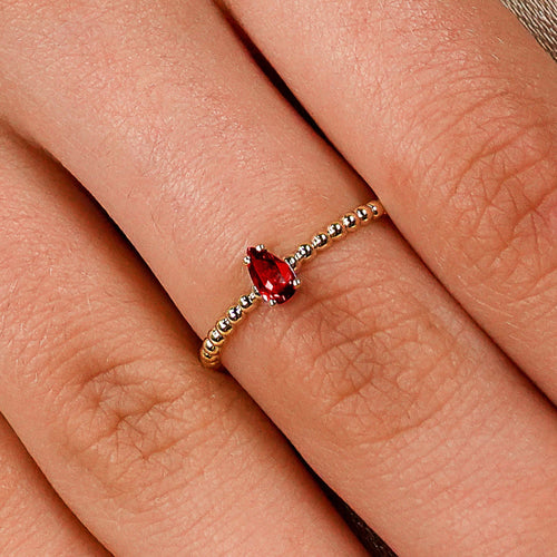 14K Solid Gold Pear Cut Natural Diamond Ruby Ring