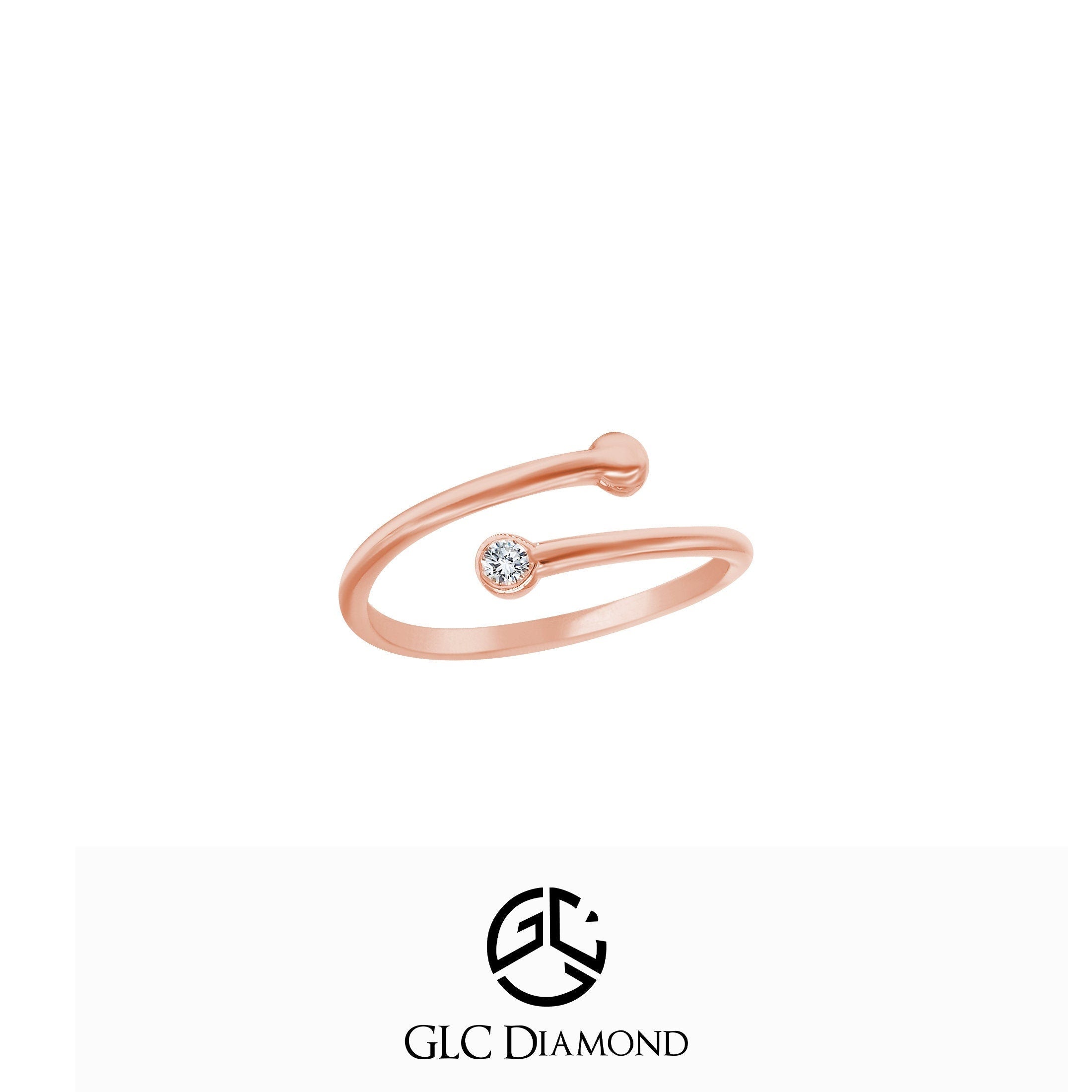 14K Solid Gold Diamond Open Cuff Ring