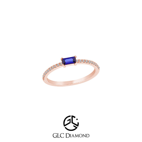 14K Gold Diamond Baguette Sapphire Ring