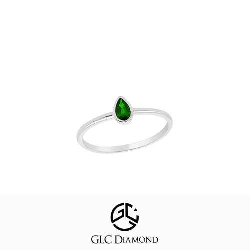 14K Solid Gold Pear Cut Solitaire Emerald Ring