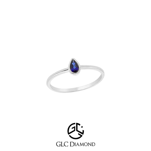 14K Solid Gold Pear Cut Solitaire Sapphire Ring