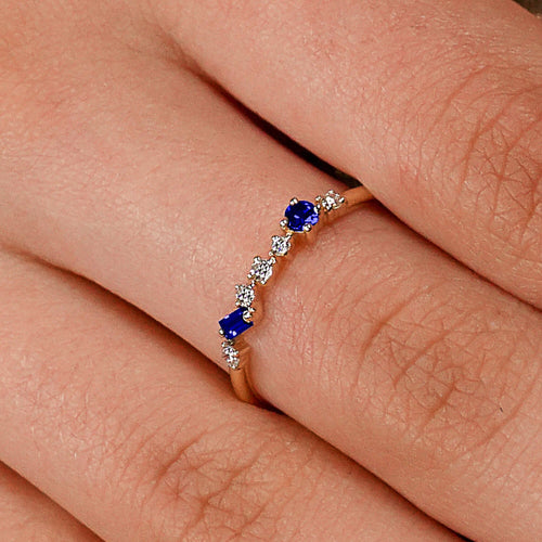 14K Gold Diamond Sapphire Band Ring