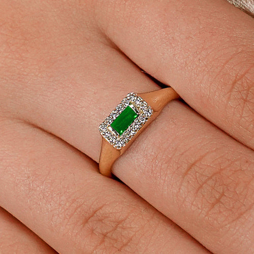 14K Gold Emerald Diamond Signet Ring