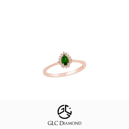 14K Solid White Gold Pear Cut Emerald Ring