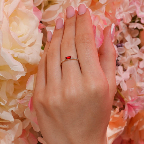 14K Gold Diamond Baguette Ruby Ring