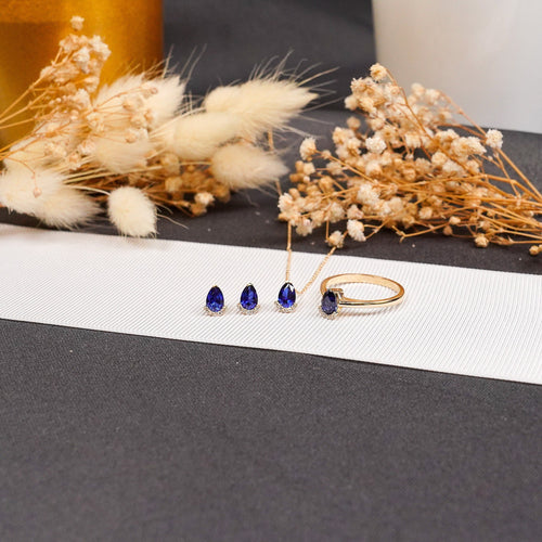 14K Solid Gold Sapphire Diamond Stud Earrings