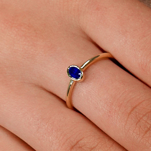 14K Solid Gold Oval Cut Solitaire Sapphire Ring