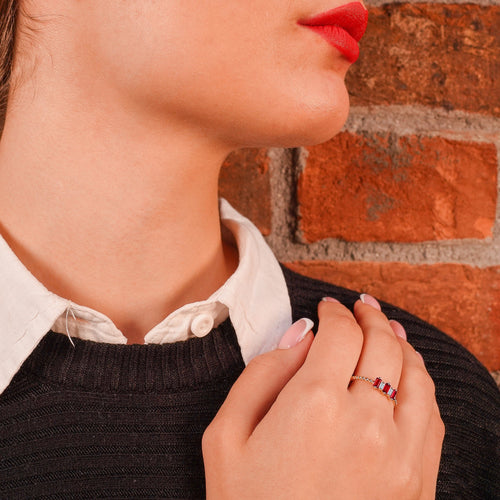 14K Gold Baguette Diamond Ruby Ring