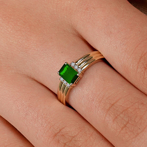 14K Solid Gold Diamond Emerald Statement Ring