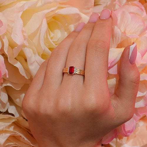 14K Solid Gold Diamond Ruby Statement Ring