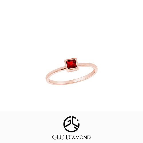 14K Gold Square Cut Solitaire Ruby Ring