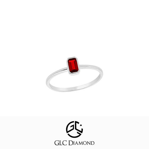 14K Gold Emerald Cut Solitaire Natural Diamond Ruby Ring