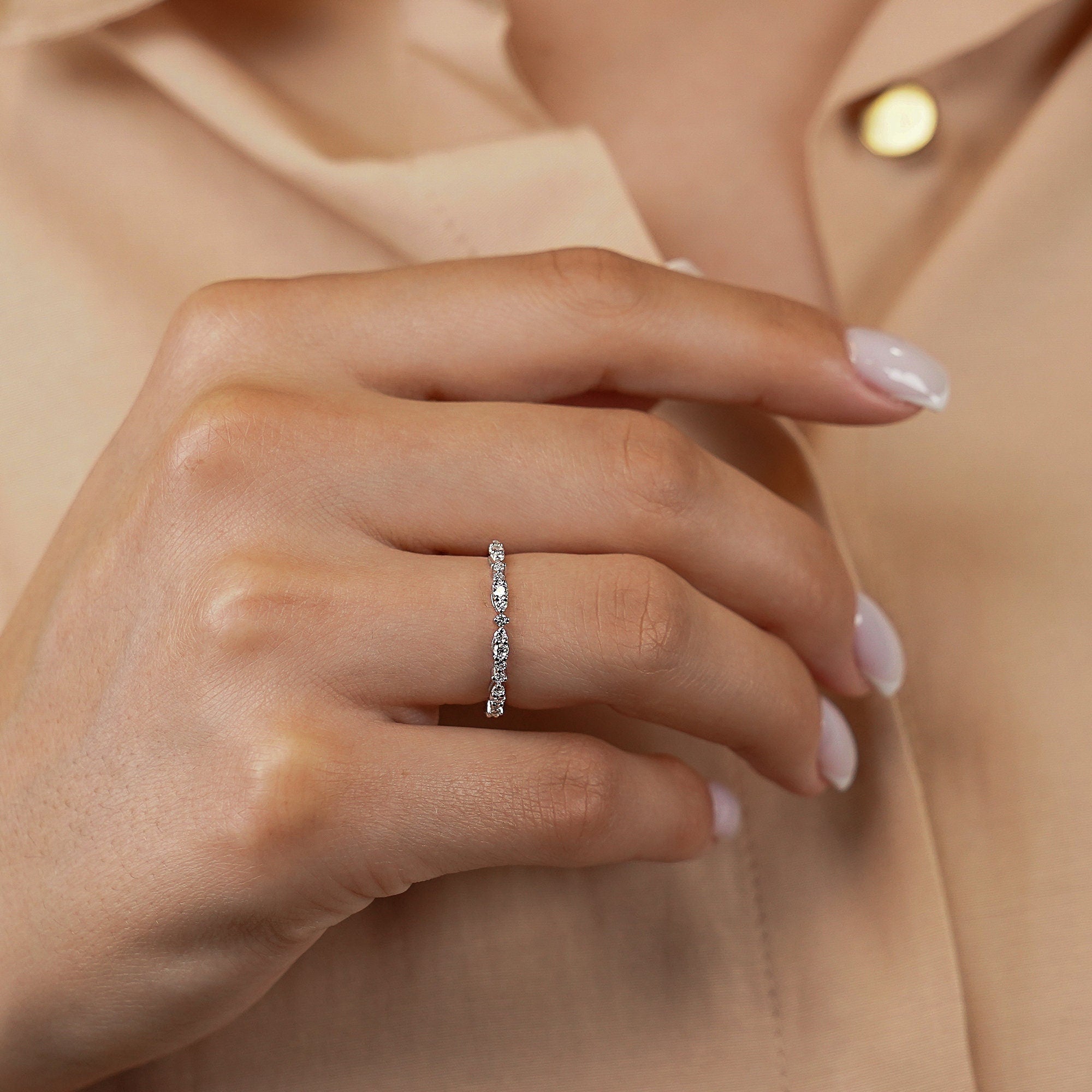 14K Solid Gold Diamond Unique Ring