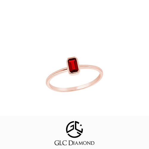 14K Gold Emerald Cut Solitaire Natural Diamond Ruby Ring