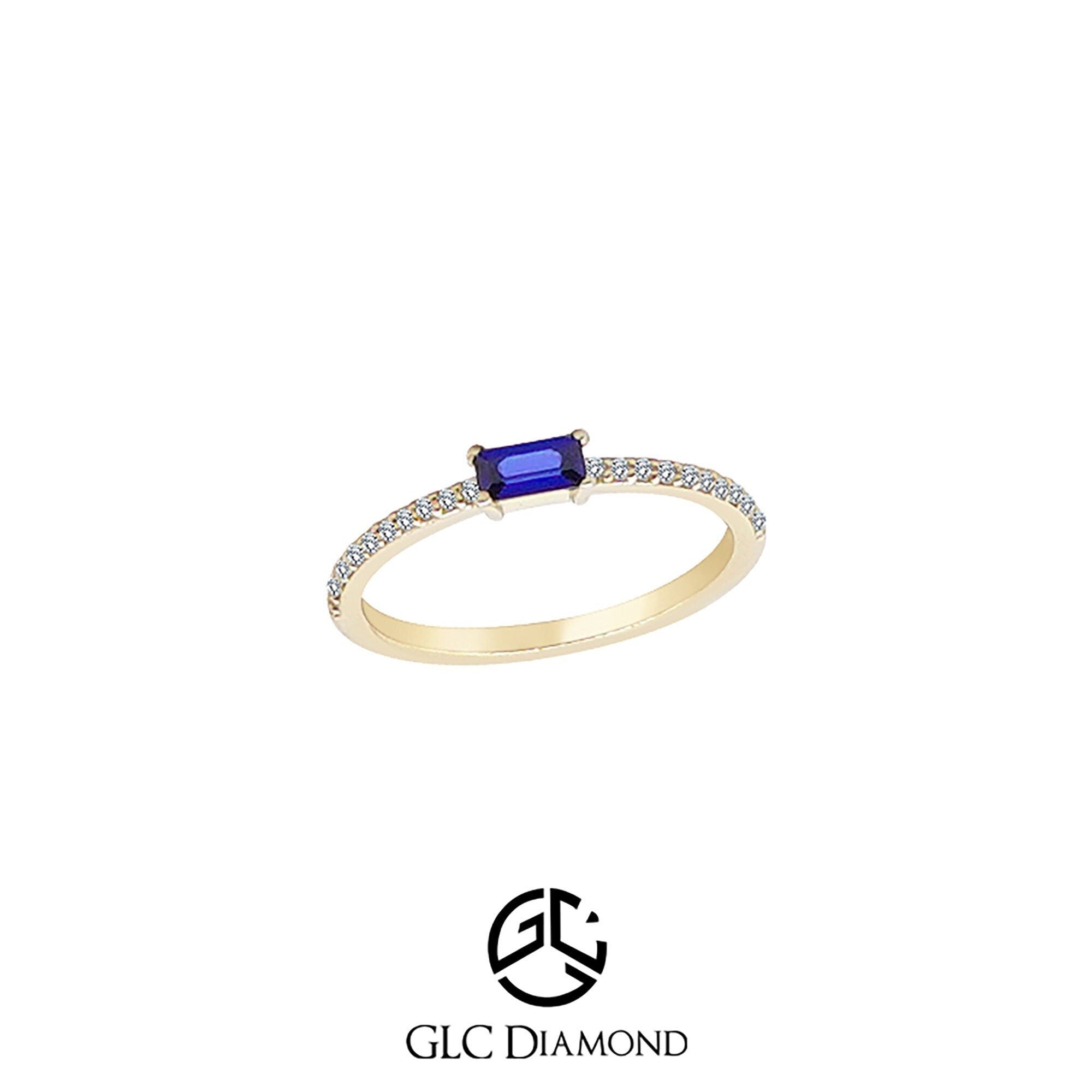 14K Gold Diamond Baguette Sapphire Ring