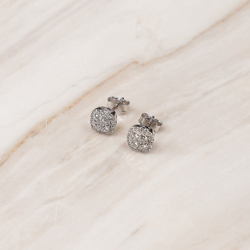 Genuine Diamond Cushion Shape Cluster Stud Earrings