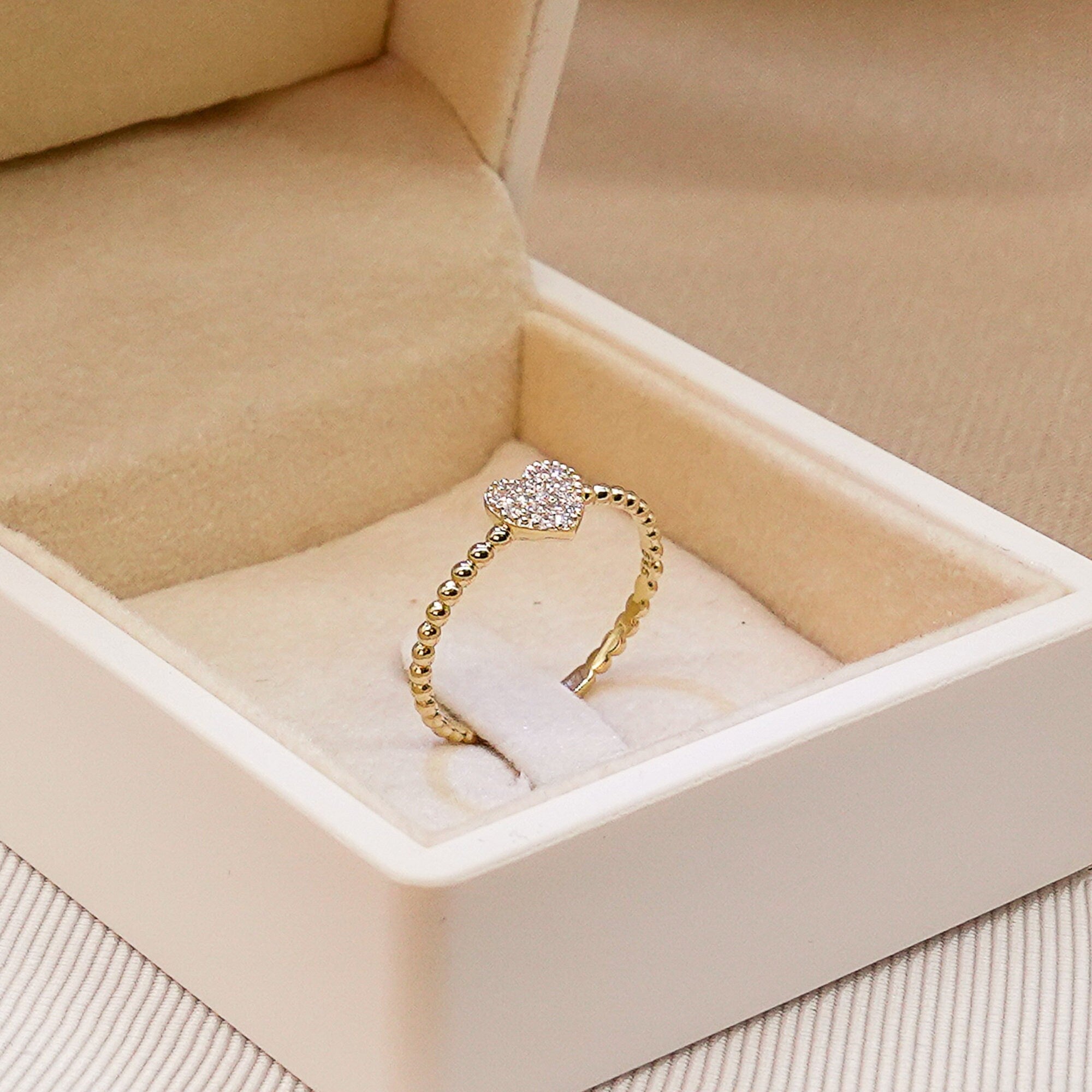 Dainty Pave Heart Shape Diamond Ring