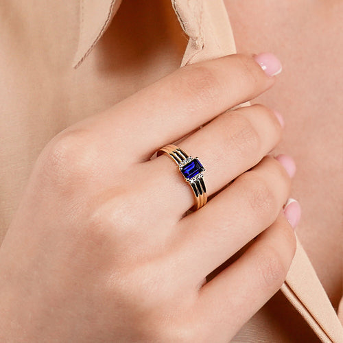 14K Solid Gold Diamond Sapphire Statement Ring