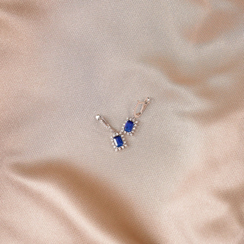 Sapphire Birthstone Earrings, 2.28 Carat Emerald Cut Dangling Halo Earrings