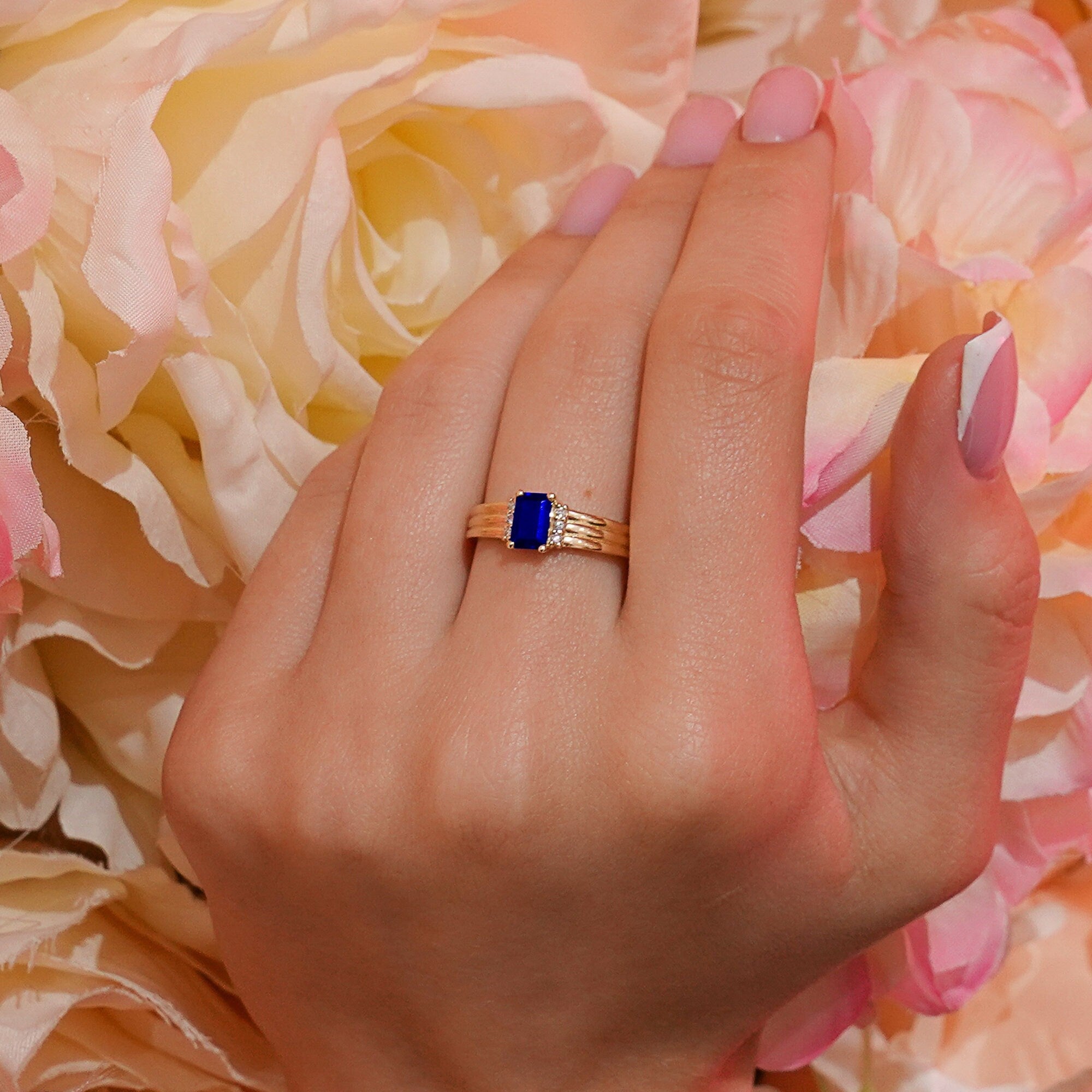 14K Solid Gold Diamond Sapphire Statement Ring