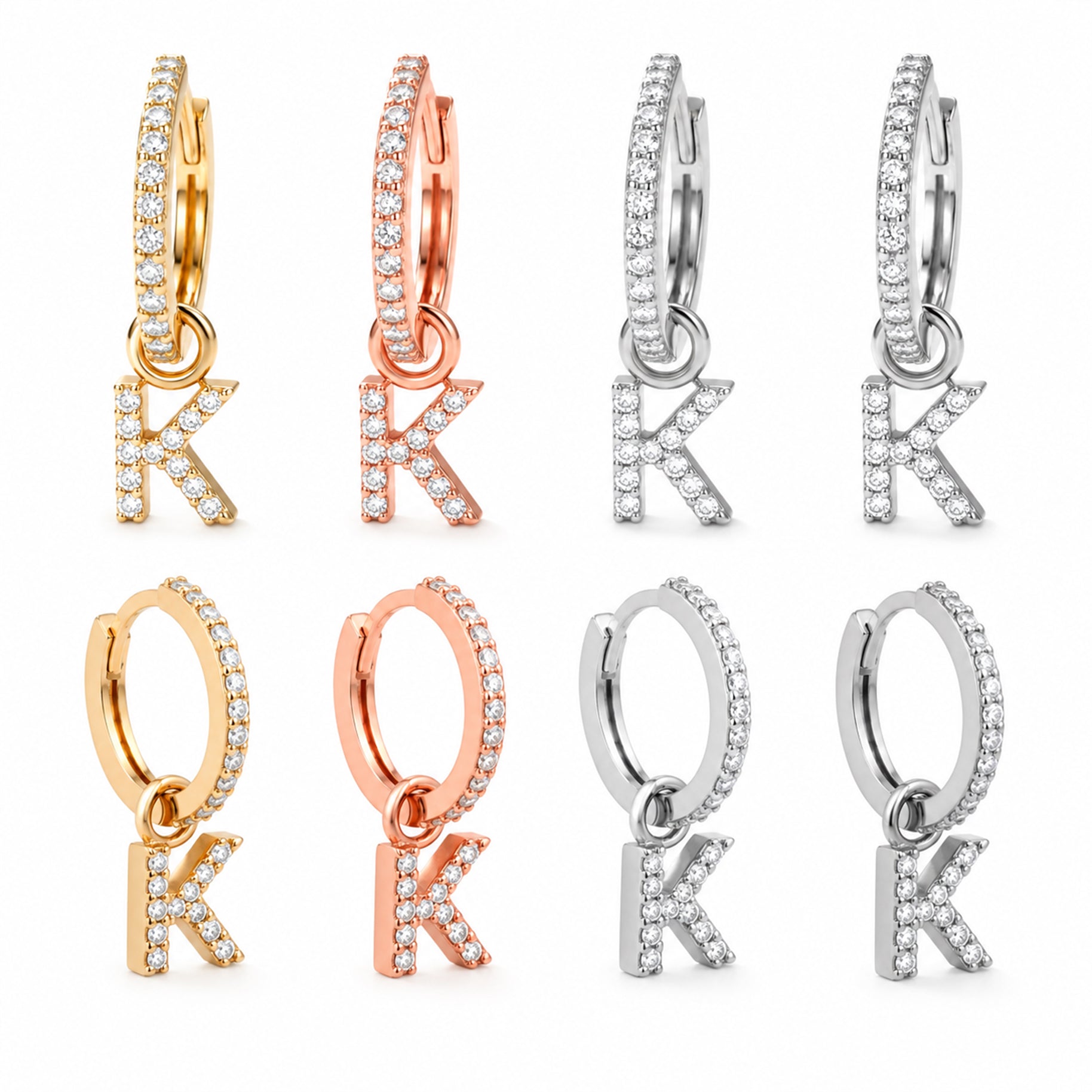 14K Gold Diamond Initial Hoop Earrings / Natural Diamond Letter Huggie Earring