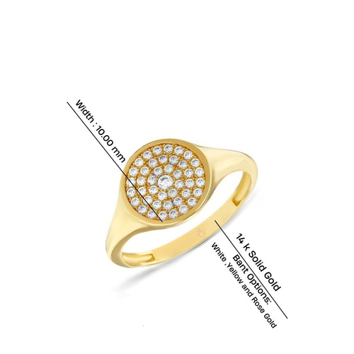 14K Gold Round Diamond Pave Ring