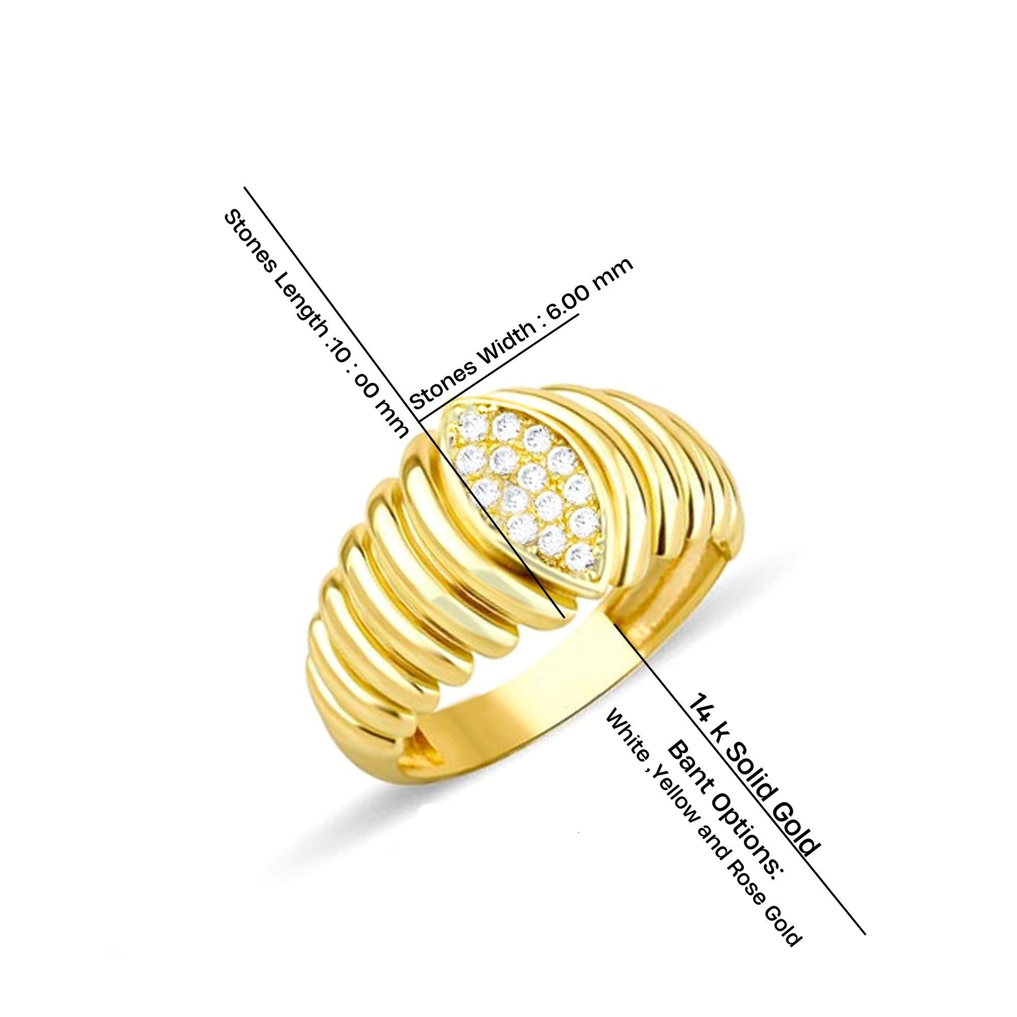 14K Gold Marquise Shape Diamond Pave Ring