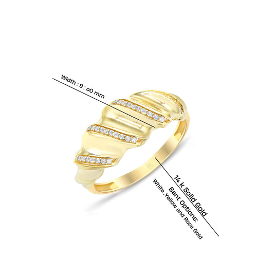 14K Gold Wavy Diamond Band Ring