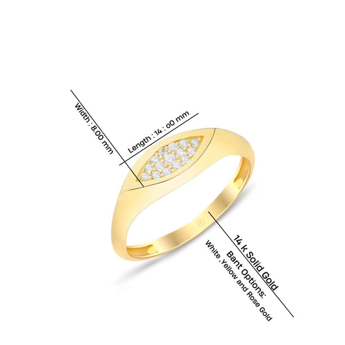 14K Gold Diamond Ring, Women's Pavé Diamond Minimalist Ring