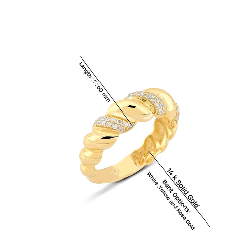 14K Gold Twist Band Diamond Ring