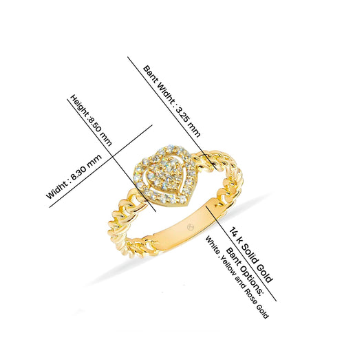 14K Gold Heart Diamond Ring