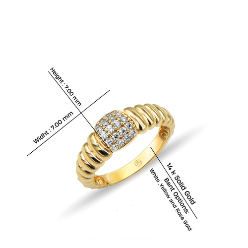 14K Gold Ribbed Band Diamond Ring