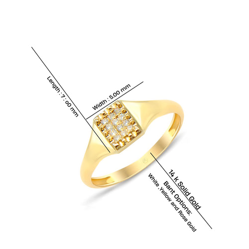 14K Gold Rectangular Diamond Cluster Ring