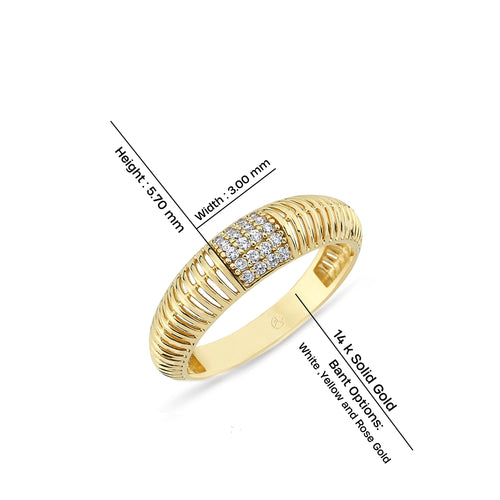 14K Gold Ribbed Diamond Band Ring