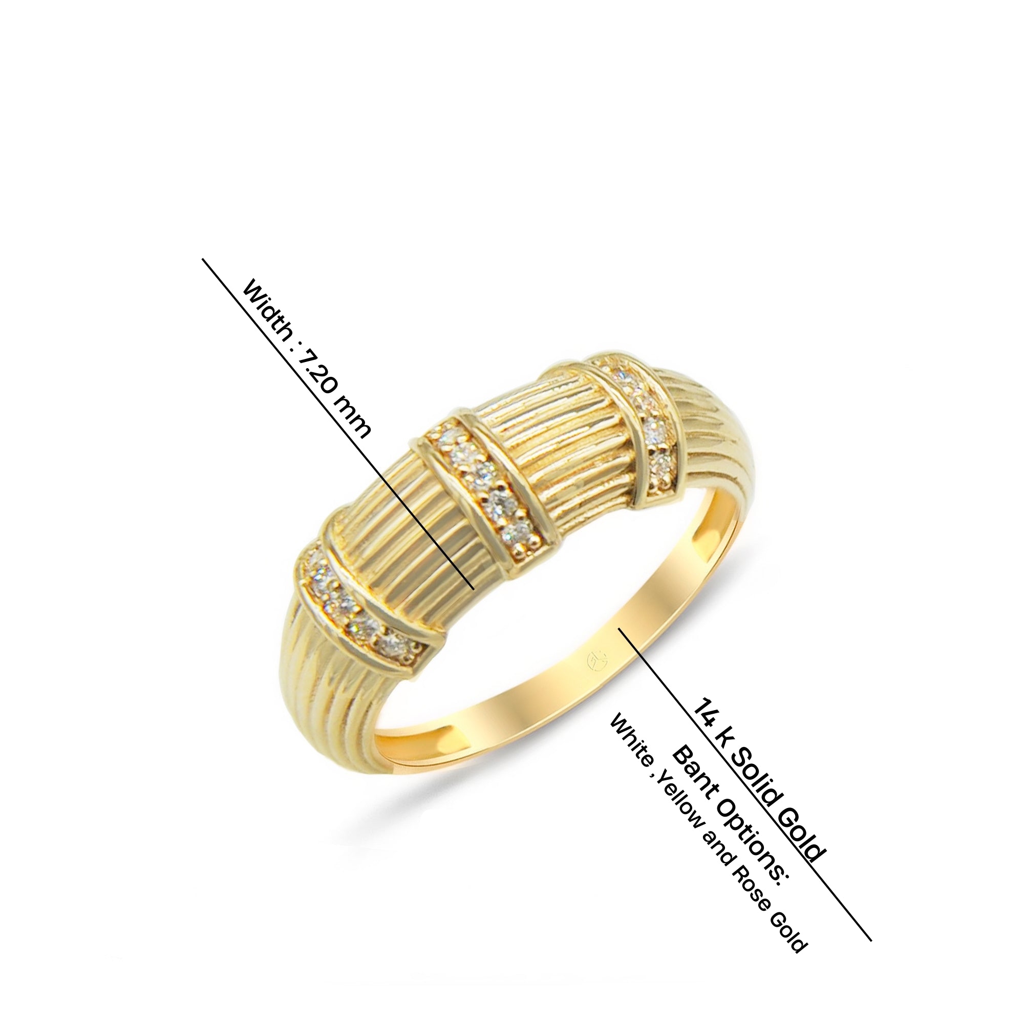 14K Gold Ribbed Diamond Ring