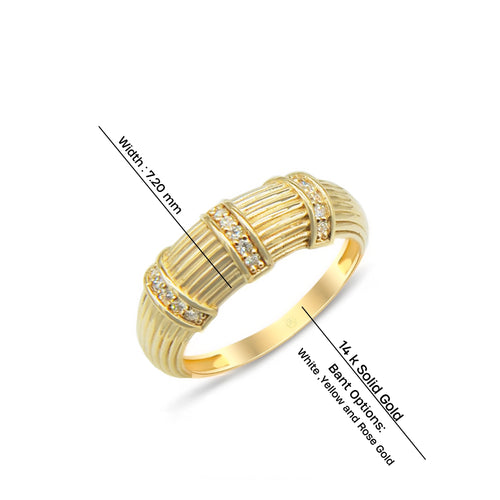 14K Gold Ribbed Diamond Ring