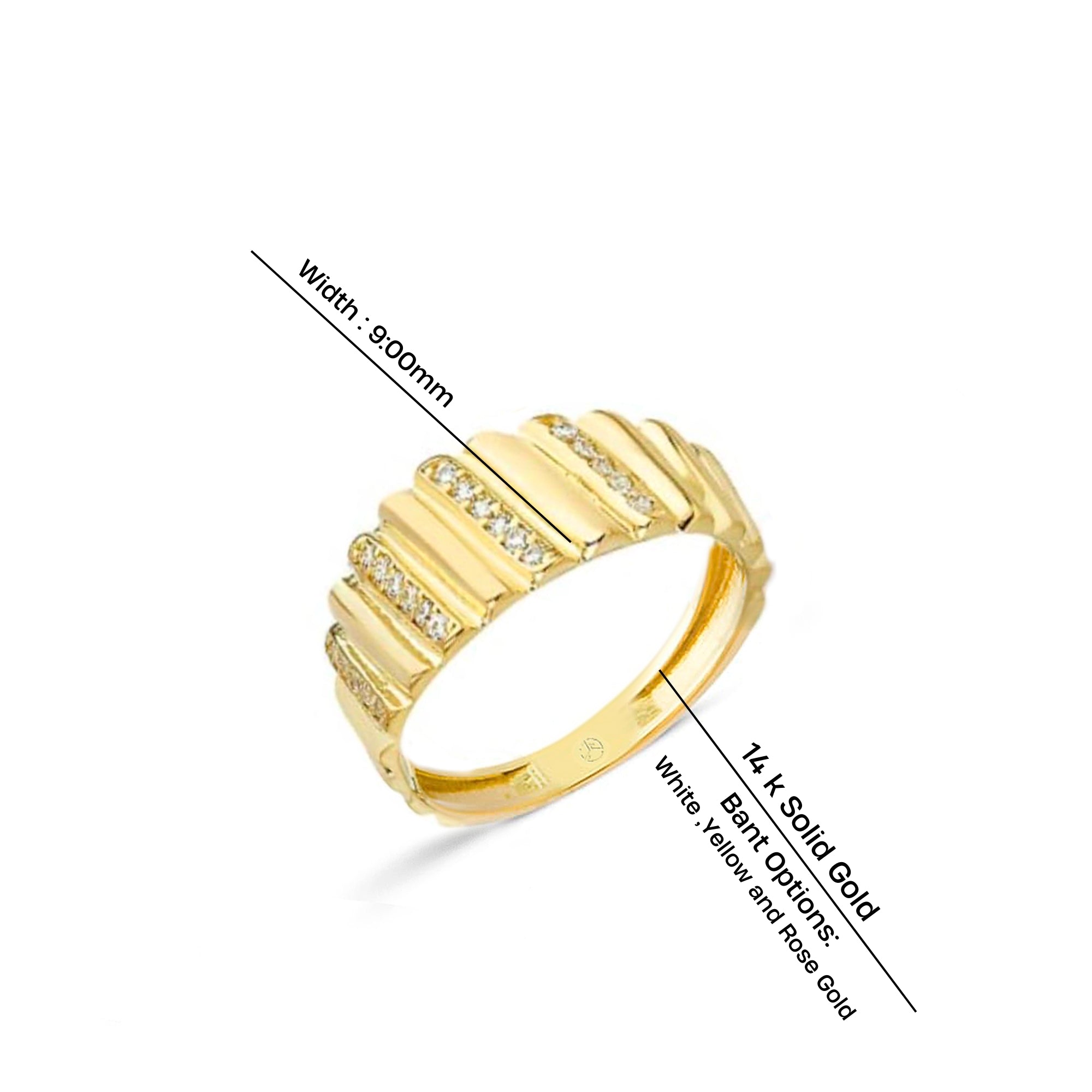 14K Gold Ribbed Diamond Band Ring, Anniversary Gift