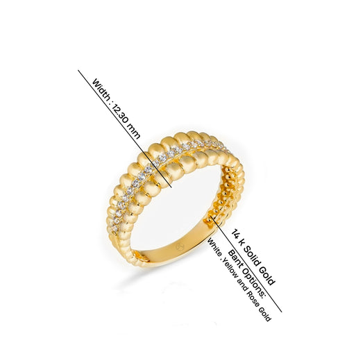 14K Gold Beaded Diamond Band Ring