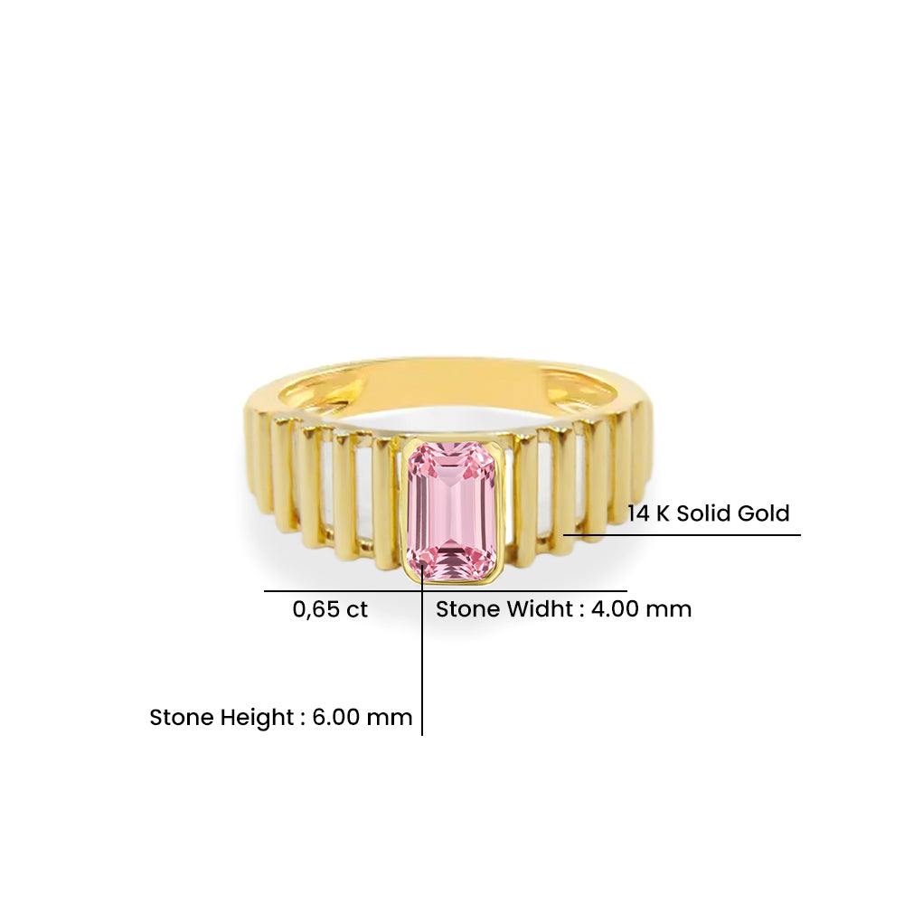 14K Gold Emerald Cut Pink Sapphire Ring