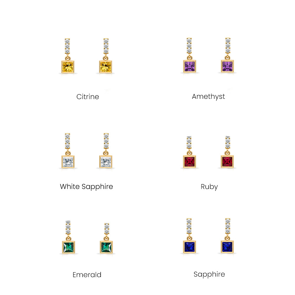 14K Gold Pink Sapphire Square Earrings