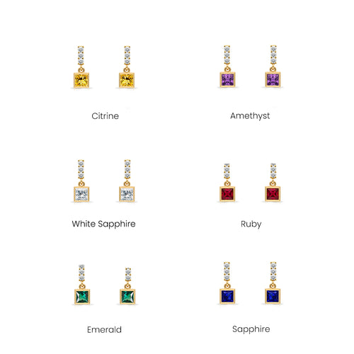 14K Gold Pink Sapphire Square Earrings