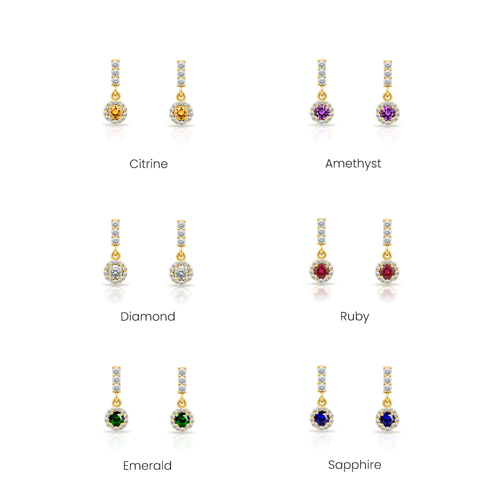 14K Gold Pink Sapphire Halo Earrings