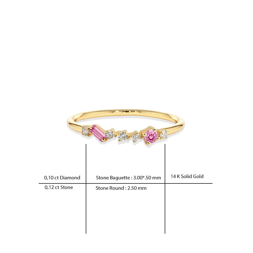 14K Gold Pink Sapphire Ring / Scattered Gemstone Ring