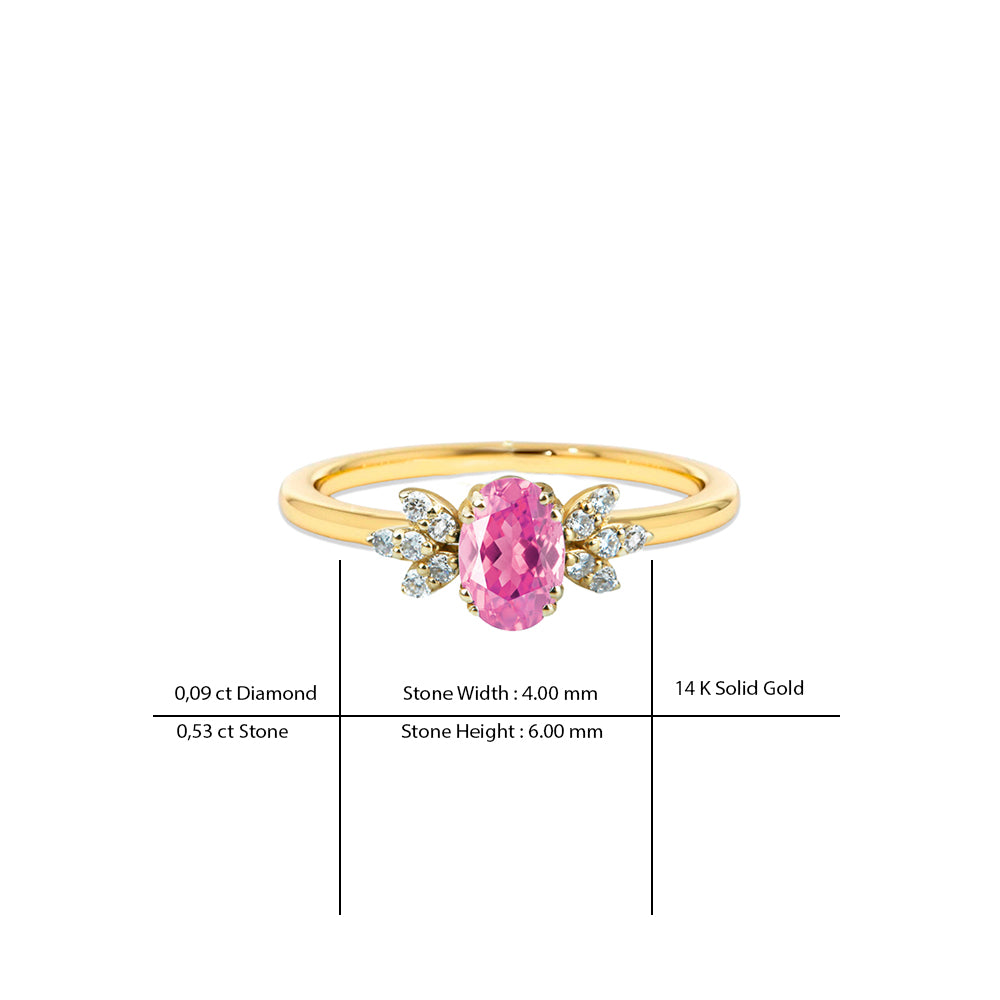 14K Gold Diamond Pink Sapphire Ring