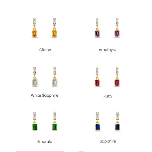 14K Gold Pink Sapphire Rectangular Earrings