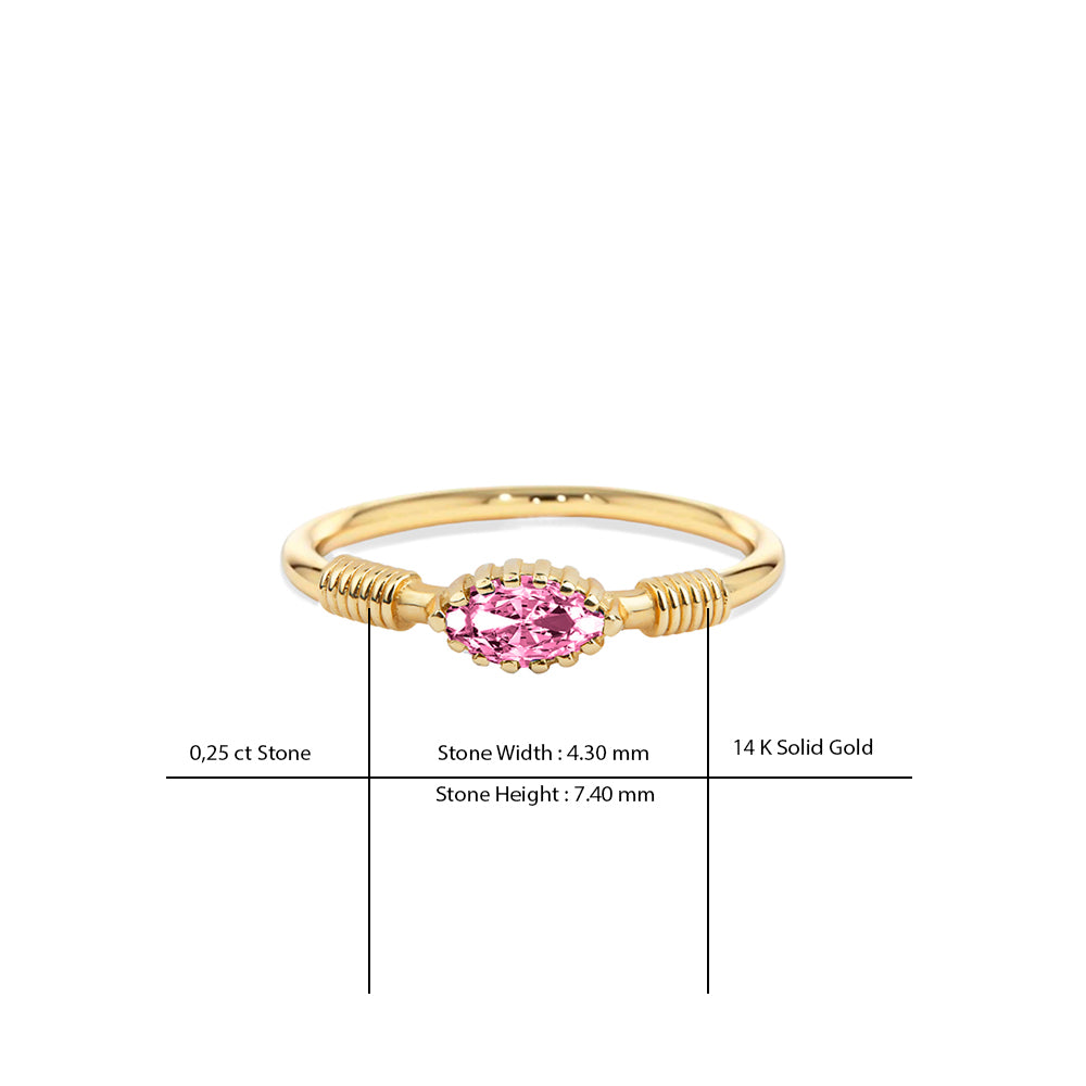 14K Solid Gold Pink Sapphire Ring / Marquise Gemstone Jewelry