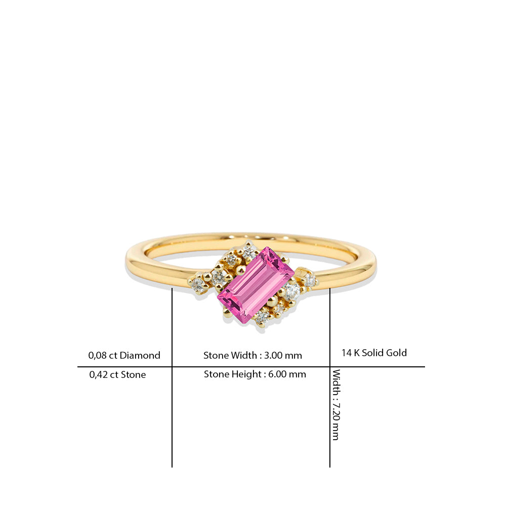 14K Gold Baguette Pink Sapphire Ring