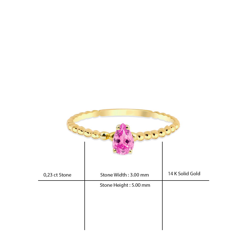 14K Gold Pink Sapphire Teardrop Ring