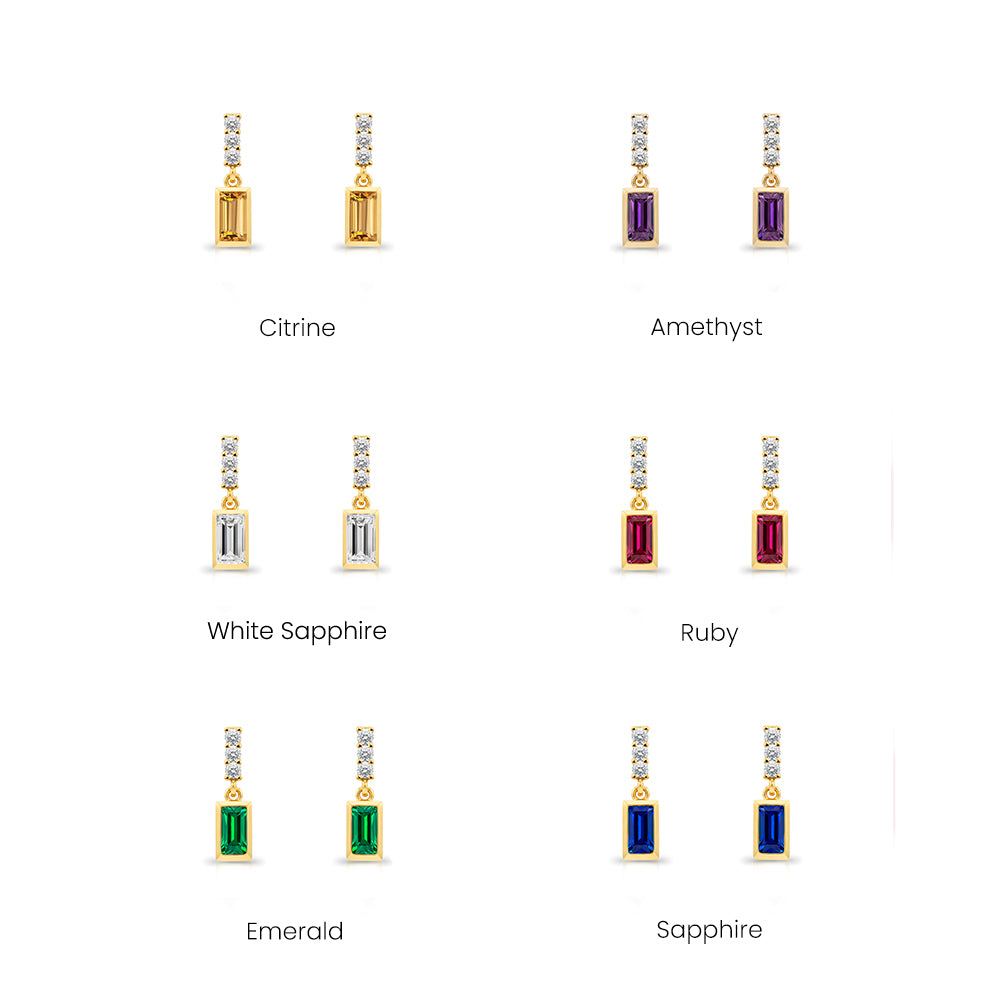 14K Gold Pink Sapphire Rectangular Earrings