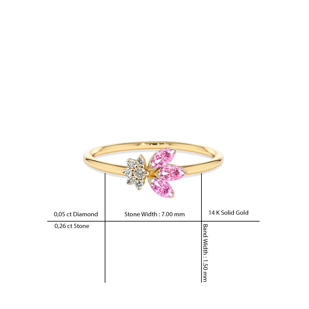 Diamond Pink Sapphire Leaf Ring / Anniversary Gift